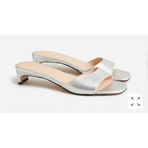 J. Crew Lina Kitten-Heel Sandals Metallic Leather Silver 8